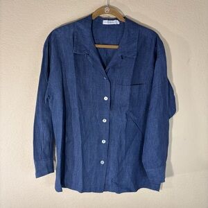 Cut Loose Blue Button Down Boho 100% Linen Sz L Womens Casual Coastal Minimal